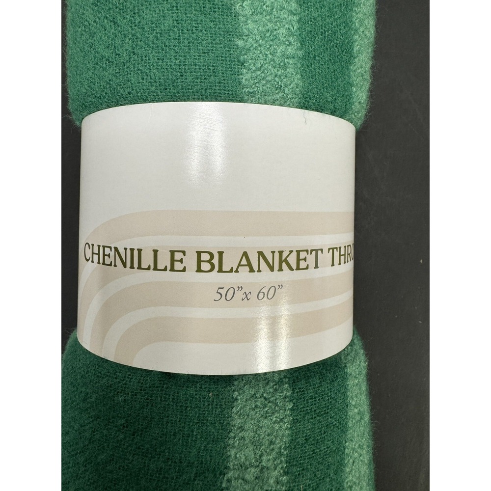 Chenille Throw Blanket 50"x 60" with Fringed Edges - Green- LOT Of 4 - NEW - Picture 3 of 5
